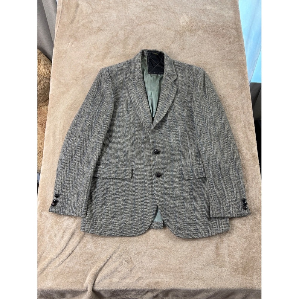 Harris Tweed‎ handwoven scottish wool herringbone blazer Mens Grey